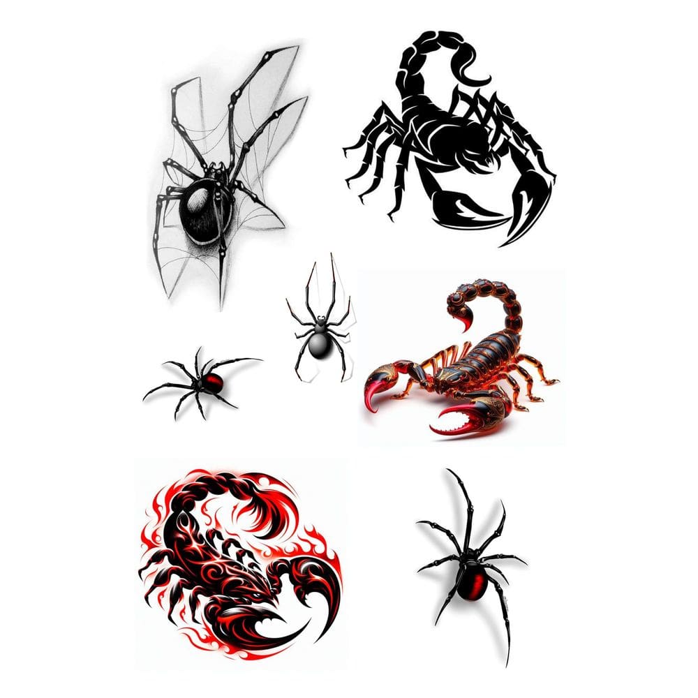 7 Tatuagens Temporaria Aranhas e Escorpiões
