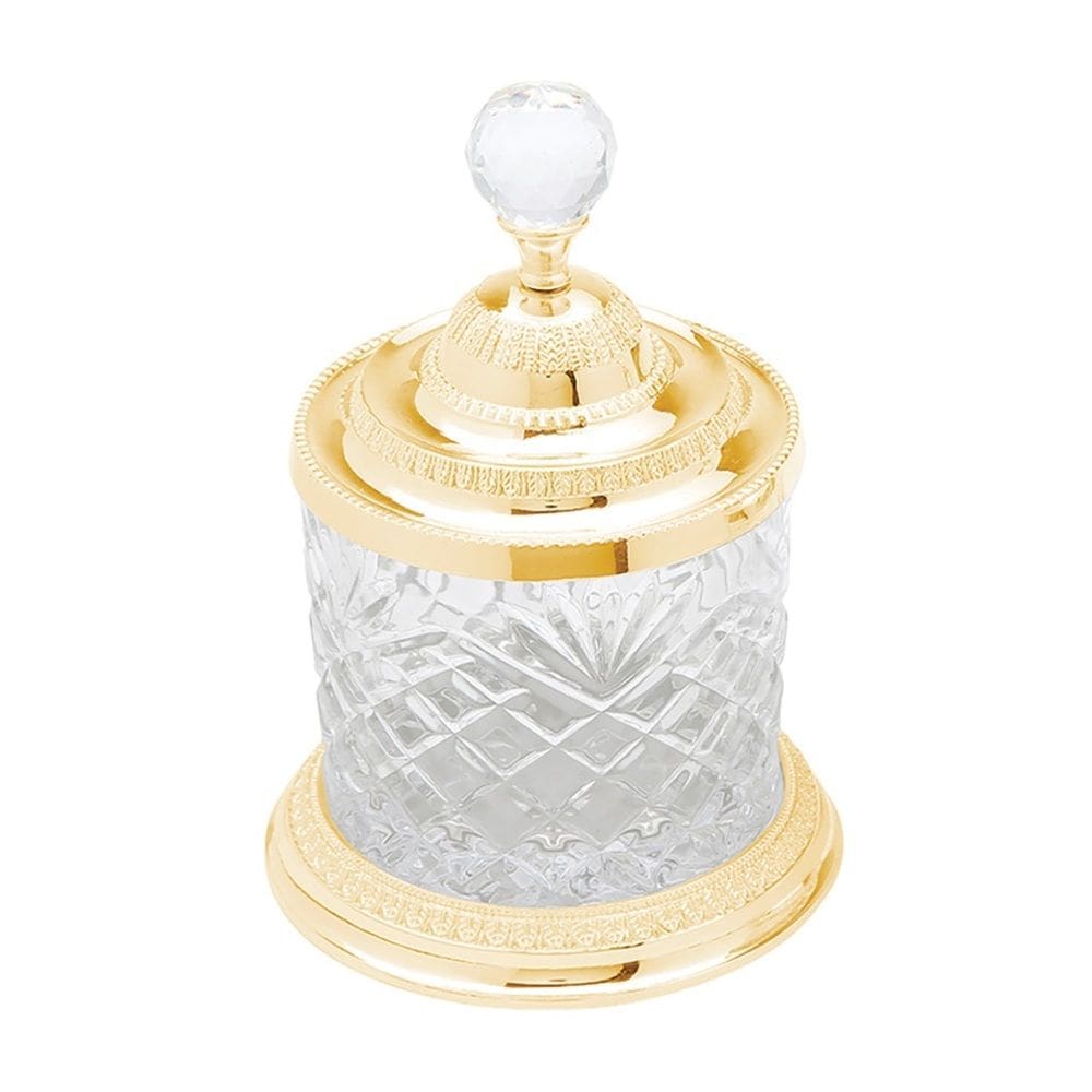 Potiche Decorativo de Vidro C/Base e Tampa de Zamac Crystal Dourado 21,5x15cm Lyor