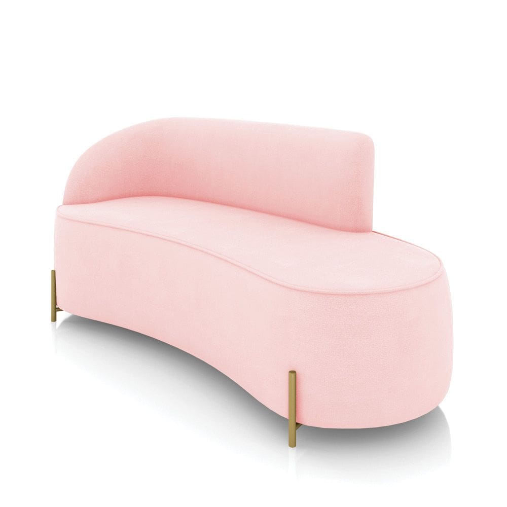 Sofá 3 Lugares Orgânico 180cm Pé Dourado Morgan Suede Rosa Bebê D03 - D`Rossi