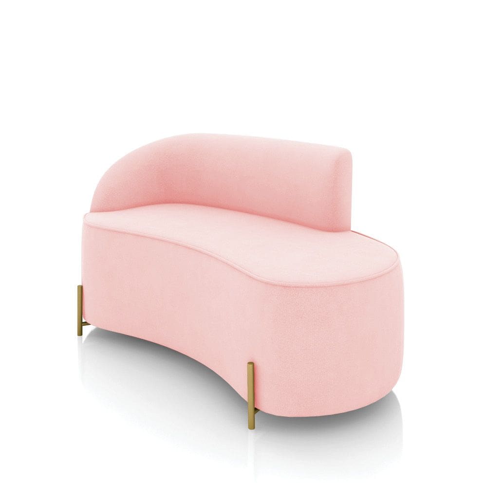Sofá 2 Lugares Orgânico 140cm Pé Dourado Morgan Suede Rosa Bebê D03 - D`Rossi