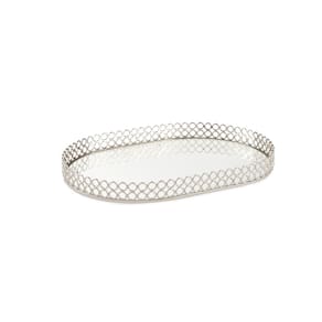 Bandeja Oval Prata em Metal C/Espelho 50,5x35cm Mart