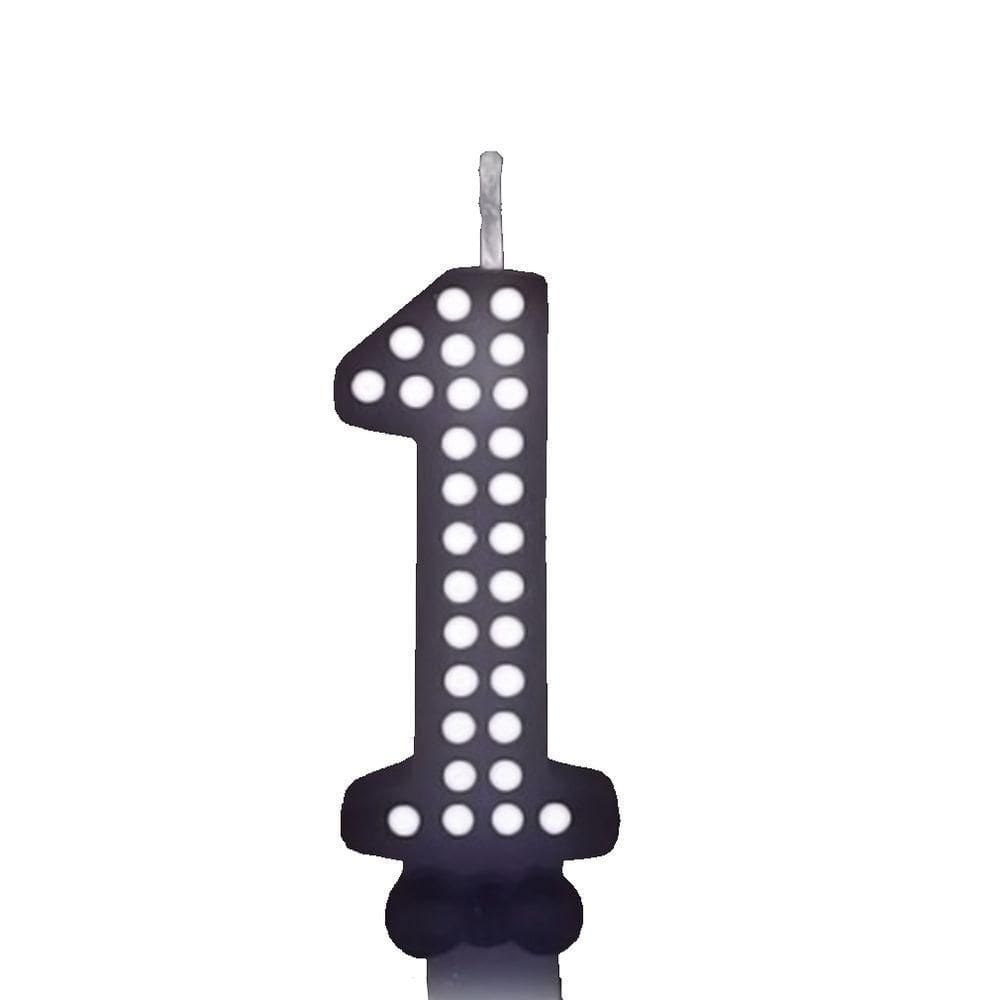 Vela De Aniversário Poá Preto - N1