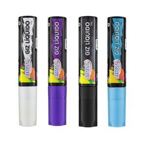 Kit 4 Canetão Giz Líquido 15mm BRW 25g Marcador p/ Lousa Vidros (BR+ RX + AZ + PT)