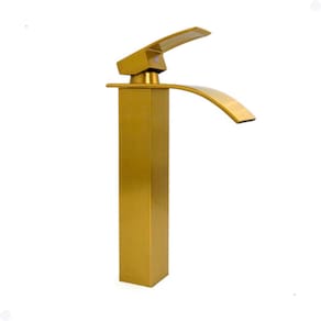 Torneira Banheiro Lavabo Com Misturador Monocomando Cascata Bica Alta Dourada Escovada