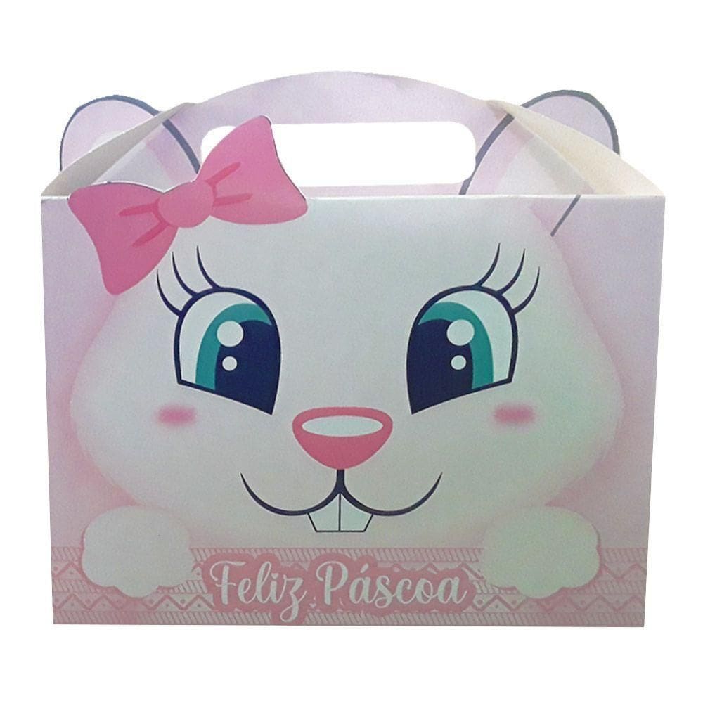 Cestinha De Páscoa Maleta Feliz Páscoa Coelho Rosa