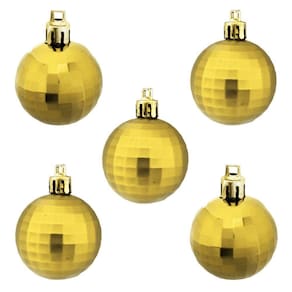 Bola De Natal Dourada Facetada 4cm - 12 Unidades