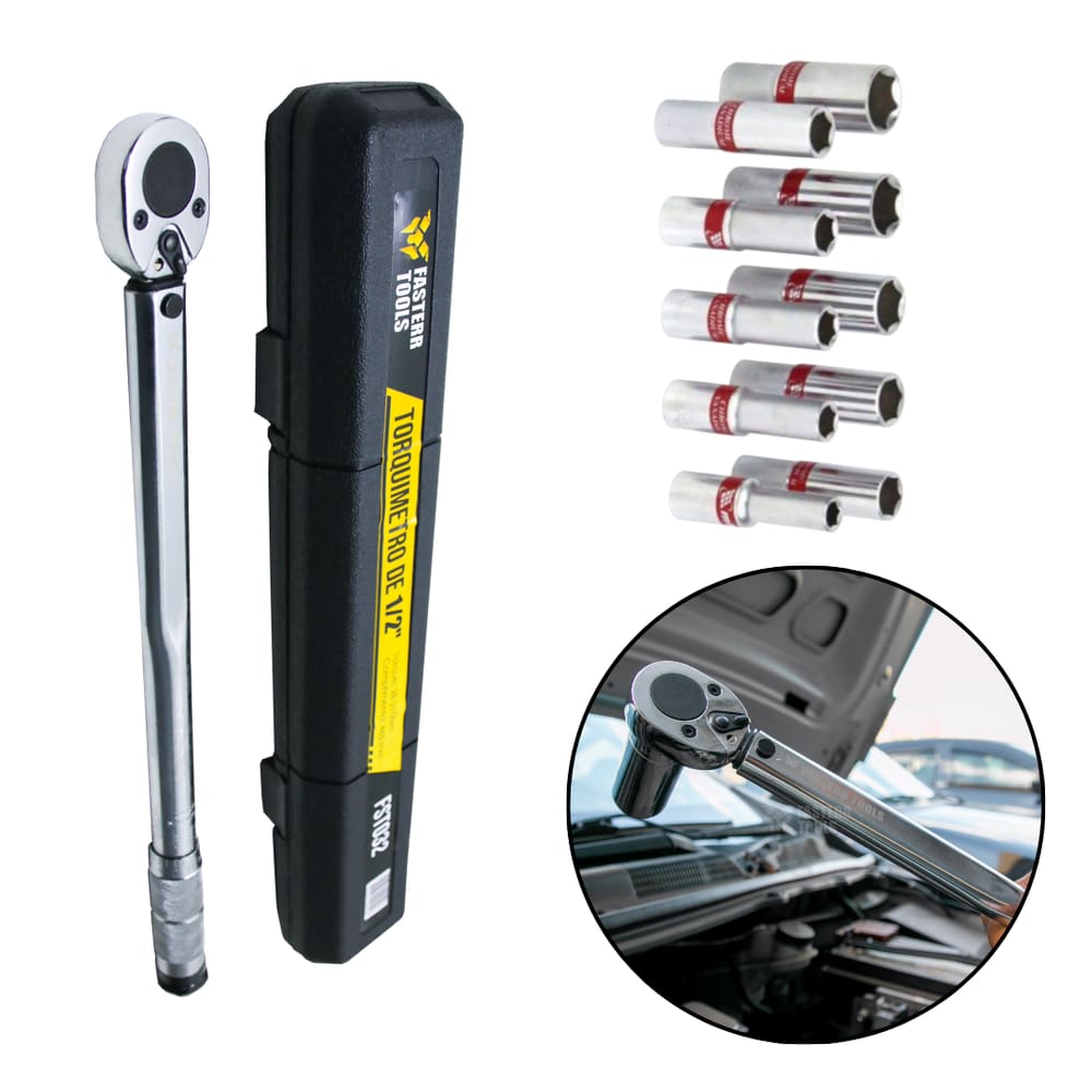 Torquimetro de Estalo 42 A 210 nm Encaixe 1/2 crv Fasterr com Jogo de Soquete Longo 1/2 10 A 22 10pcs crv - FST032