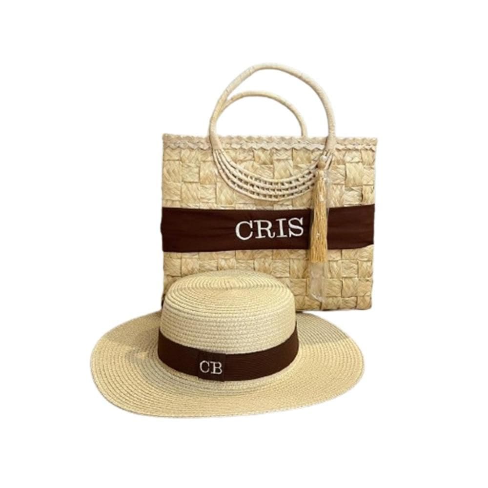 Kit Feminno Bolsa Miami Palha + Chapéu Feminino Paris