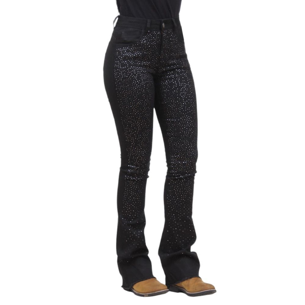 Calça Brim Vaqueiros Feminina Preta Boot Cut com Strass 36825