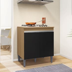 Balcão Cooktop Andréia com Tampo Amêndoa Preto AJL Móveis