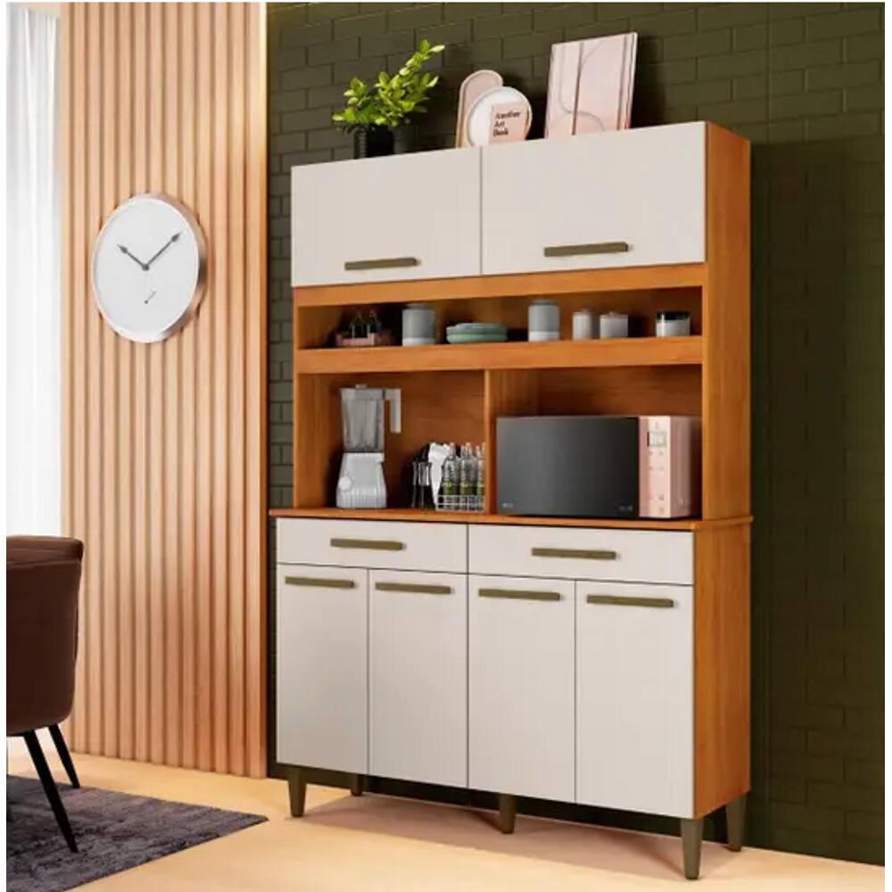 Armário de Cozinha 6 Portas 2 Gavetas kaiki Móveis - Nature/Off