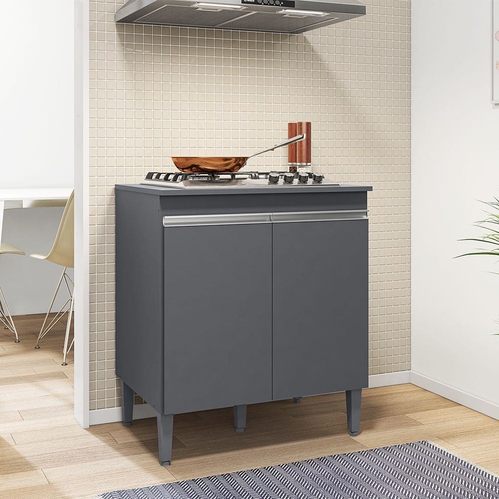 Balcão Cooktop Andréia com Tampo Cinza AJL Móveis