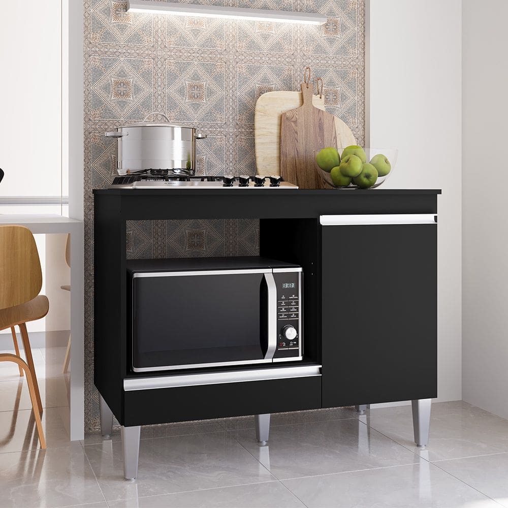 Balcão Cooktop Carla com Tampo Preto AJL Móveis