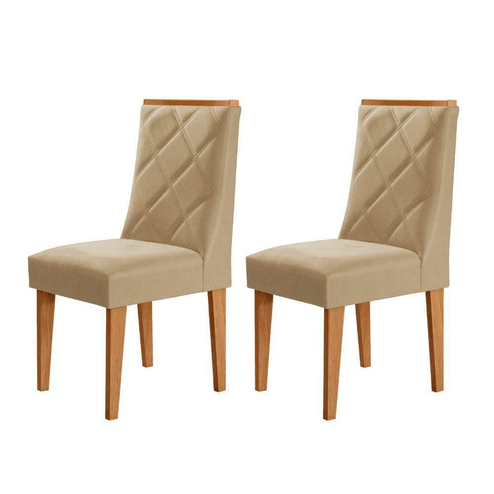 Conjunto Com 2 Cadeiras MDF Isadora Para Sala De Jantar Moderna Turim 07/Naturale