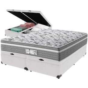Cama Box Baú Branco e Colchão Evolution Molas Ensacadas Queen Probel