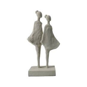 Escultura Decorativa Duas Meninas em Resina Branca 30cm TMN3009 BTC
