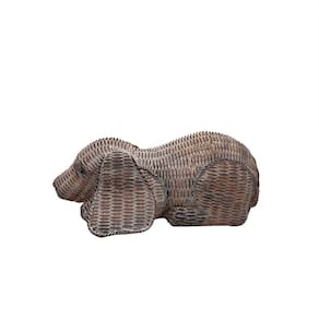 Escultura Decorativa Cachorro em Resina Marrom e Branco 21cm CD3012 BTC