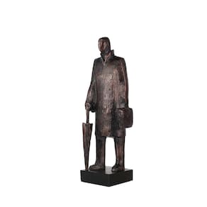 Escultura Decorativa Homem com Guarda Chuva em Resina Bronze 43cm SS0344 BTC