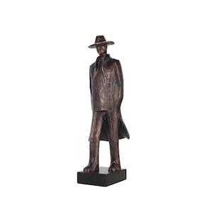 Escultura Decorativa Homem com Chapeu em Resina Bronze 45cm SS0343 BTC