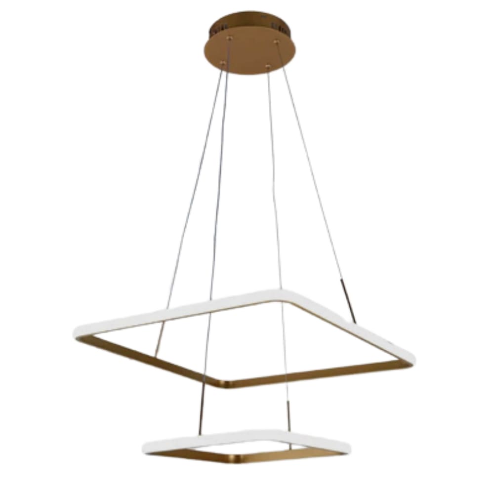 Lustre Pendente Quadrado 02 Arcos LED 3000K Dourado Domum