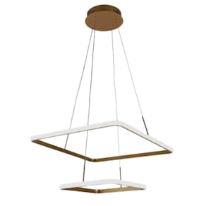 Lustre Pendente Quadrado 02 Arcos LED 3000K Dourado Domum
