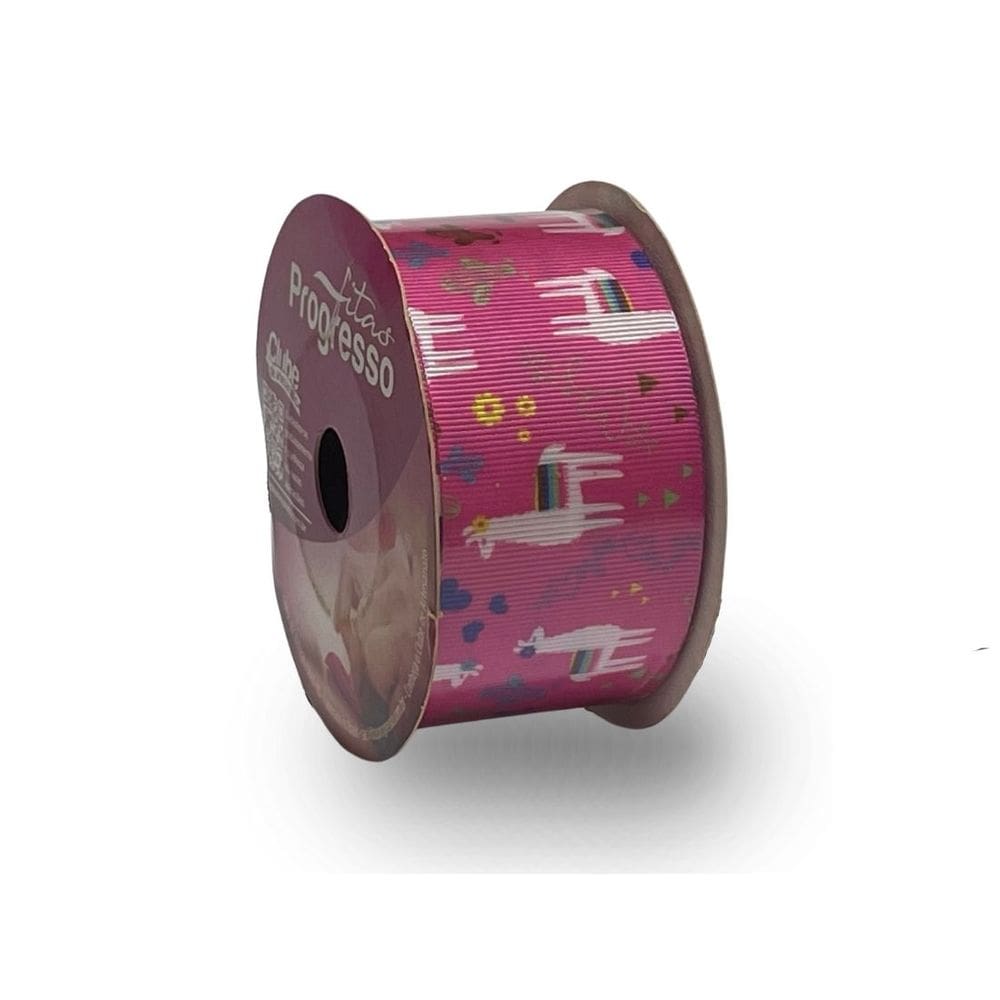 Fita De Gorgurão Estampada 38mm Progresso Nº9 | Lhama F Rosa