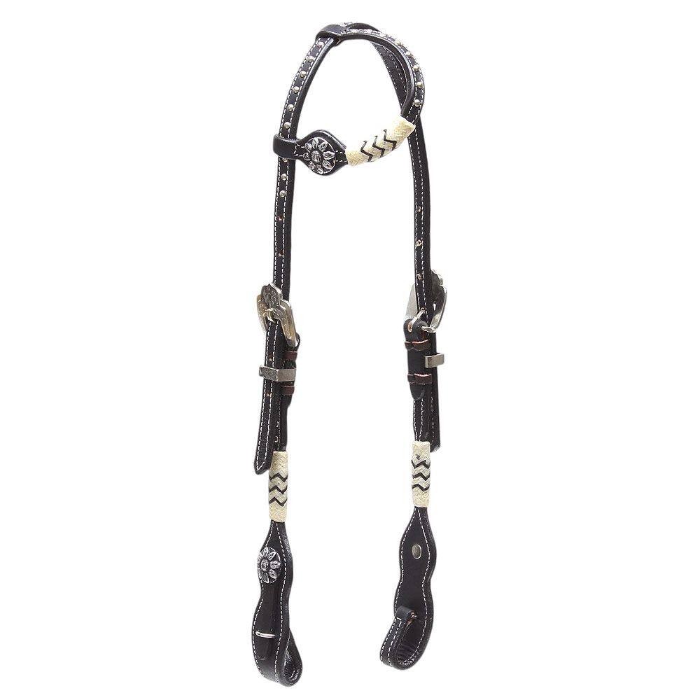 Cabeçada 1 Orelha com Apliques e Charroa Preta Top Equine 37726