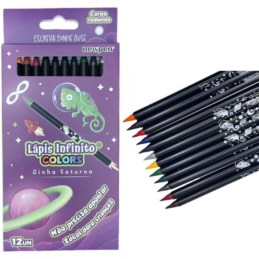 Lapis Infinito Colorido Linha Saturno 12 Cores Newpen