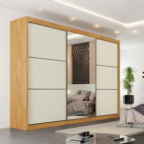 Guarda Roupa Casal 6 Gavetas com Espelho - Bragança-Peroba/Off White - Móveis Europa