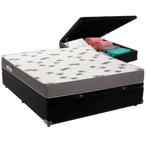 Cama Box Baú Preto e Colchão Light Espuma D33 Casal Ortobom