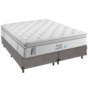 Cama Box Cinza e Colchão Confort Gel Molas Ensacadas com Pillow Top Queen Sealy