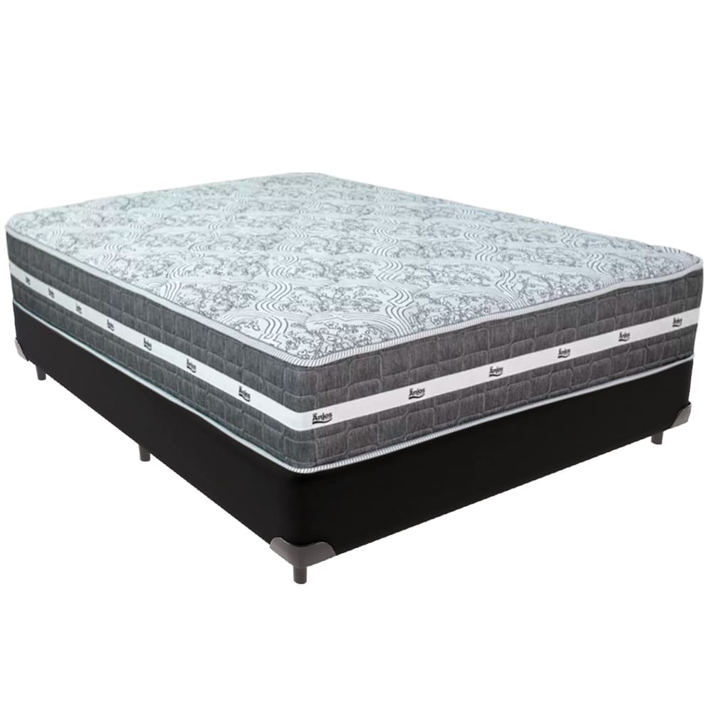 Cama Box Preto e Colchão Black Graphite Molas Ensacadas Casal Anjos