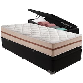 Cama Box Baú Preto e Colchão Classic 26 cm Molas ensacadas Solteiro Anjos