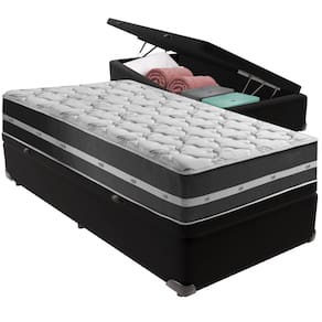 Cama Box Baú Preto e Colchão Classic Preto Molas ensacadas Solteiro Anjos