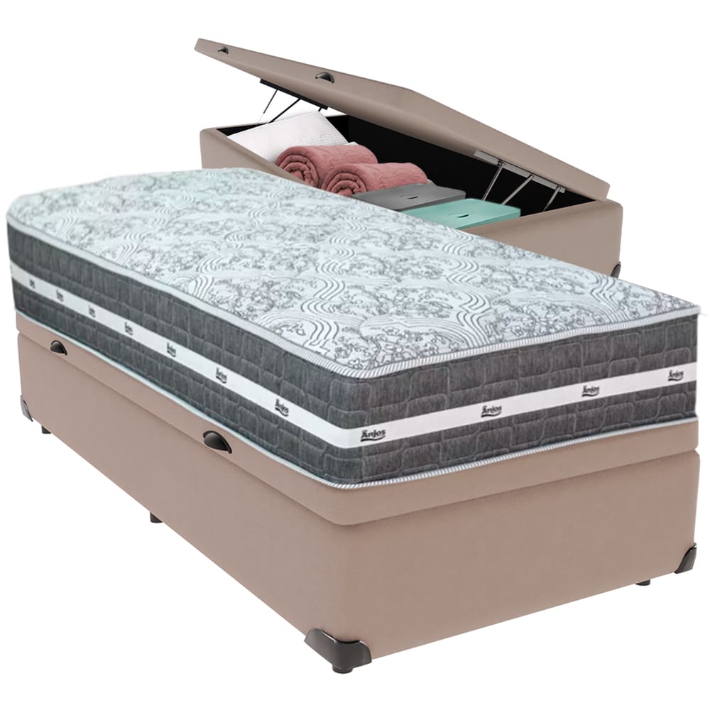 Cama Box Baú e Colchão Black Graphite Molas Ensacadas Solteiro 88x188X32 Anjos