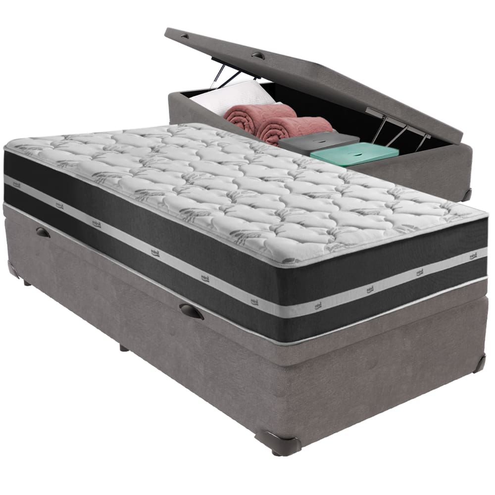 Cama Box Baú e Colchão Classic Preto Molas ensacadas Solteiro Anjos