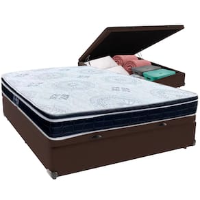 Cama Box Baú Marrom e Colchão Orthosono D33 Com Euro Pillow Viúvo Anjos
