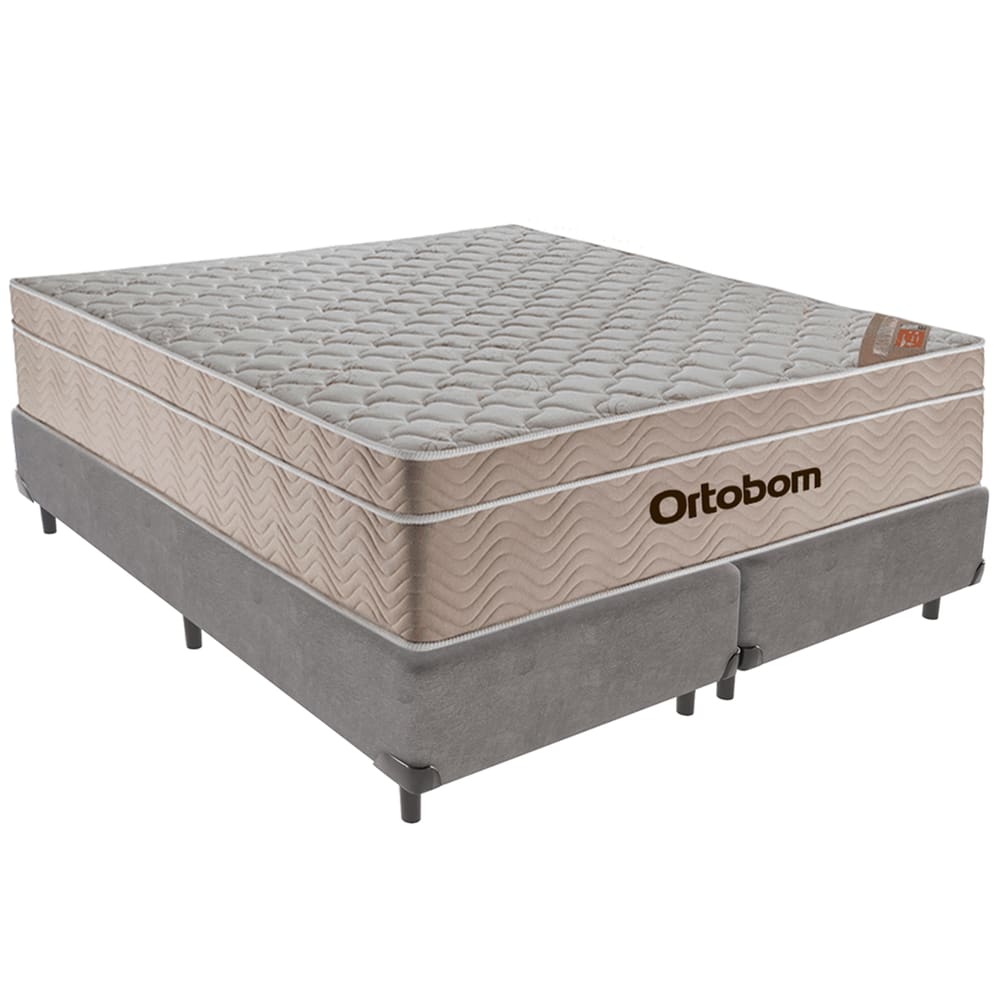 Cama Box Cinza e Colchão Airtech Molas Ensacadas Queen Ortobom