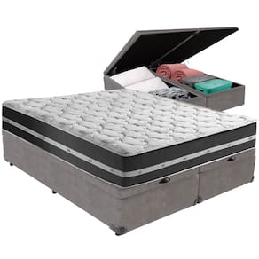 Cama Box Baú Cinza e Colchão Classic Preto Molas ensacadas Queen Anjos