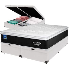 Cama Box Baú Branco e Colchão Magnum Molas Ensacadas Queen Plumatex