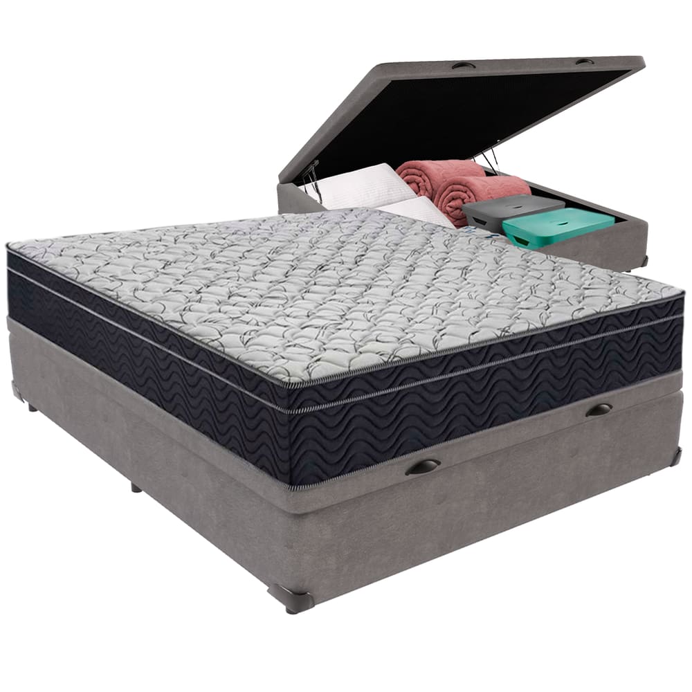 Conjunto Cama Box Baú Viúvo Colchão Airtech D45 ExtraFirme