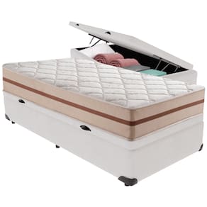 Cama Box Baú Branco e Colchão Classic 26 cm Molas ensacadas Solteiro Anjos
