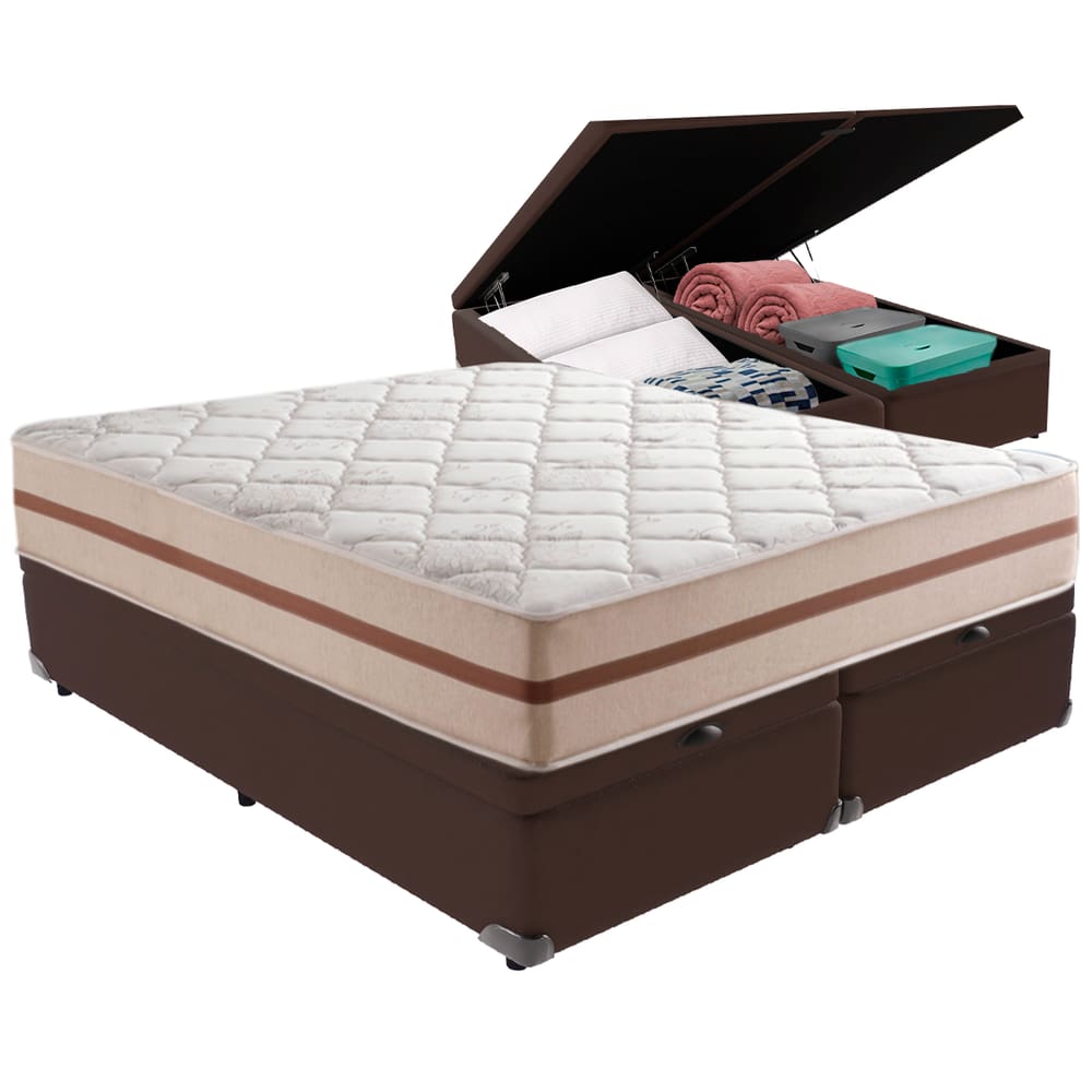 Cama Box Baú Marrom e Colchão Classic 26 cm Molas ensacadas Queen Anjos