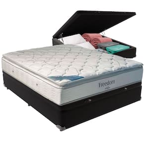 Cama Box Baú Preto e Colchão Freedom Molas Ensacadas Casal Ortobom