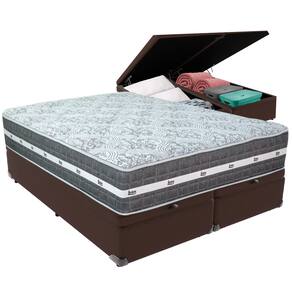 Cama Box Baú Marrom e Colchão Black Graphite Molas Ensacadas Queen 158x198X27 Anjos