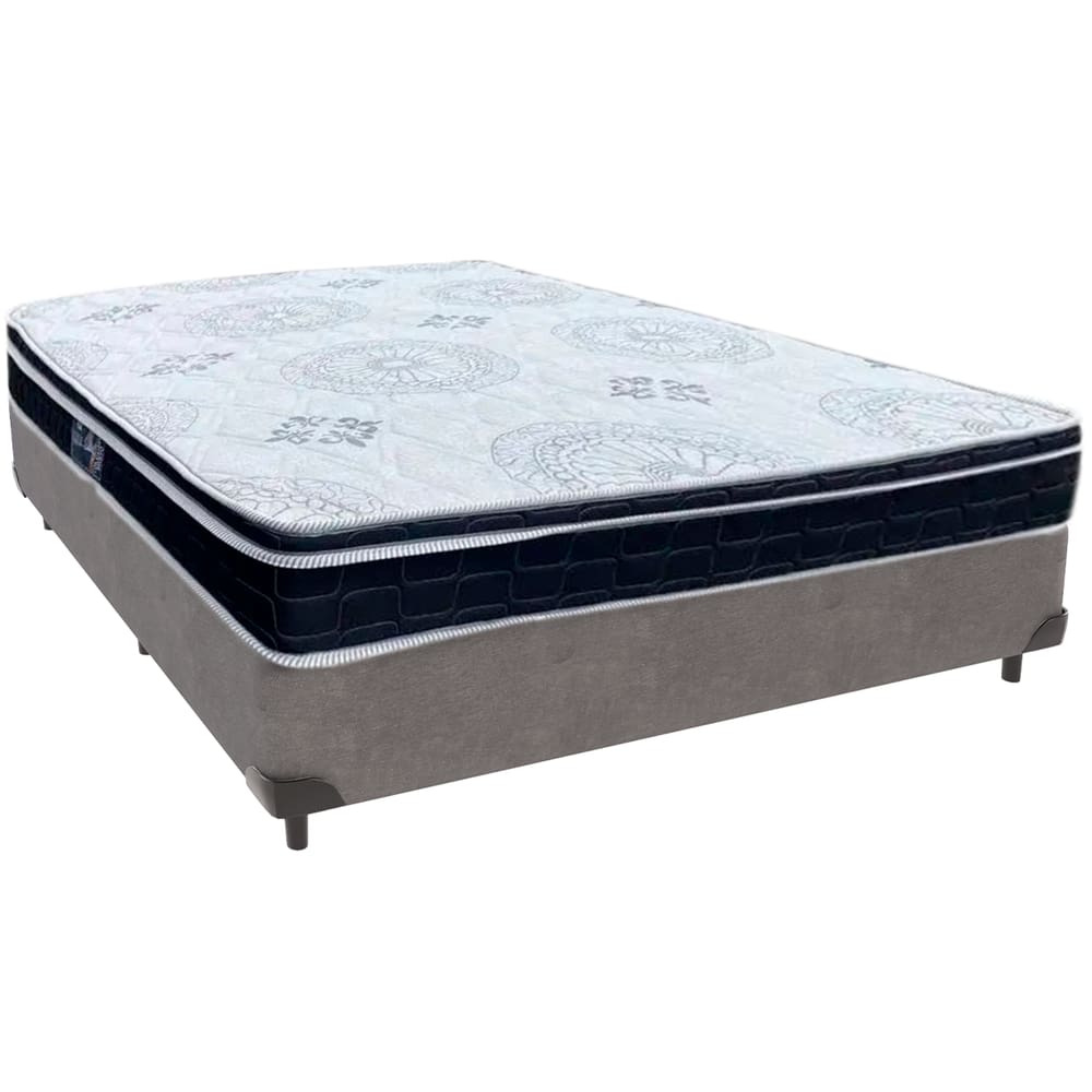 Cama Box Cinza e Colchão Orthosono D33 Com Euro Pillow Viúvo Anjos