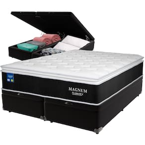Cama Box Baú Preto e Colchão Magnum Molas Ensacadas Queen Plumatex