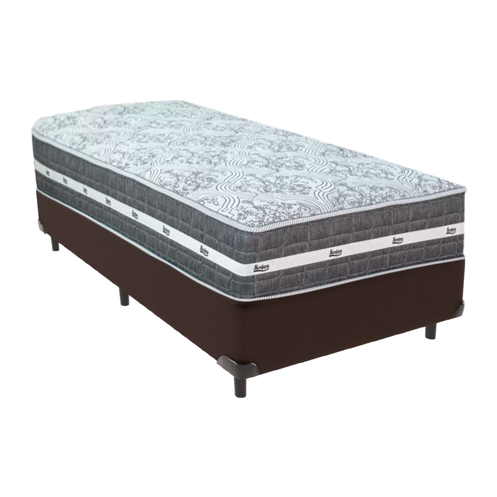 Cama Box Marrom e Colchão Black Graphite Molas Ensacadas Solteiro 88x188X32 Anjos