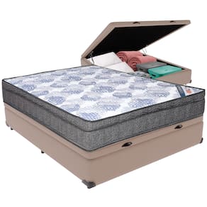 Cama Box Baú Bege e Colchão ISO Molas Ensacadas Viúvo Ortobom