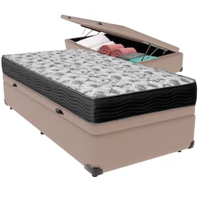 Cama Box Baú Bege e Colchão ISO100 Espuma D33 Solteiro Ortobom